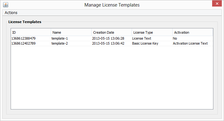 License Manager templates